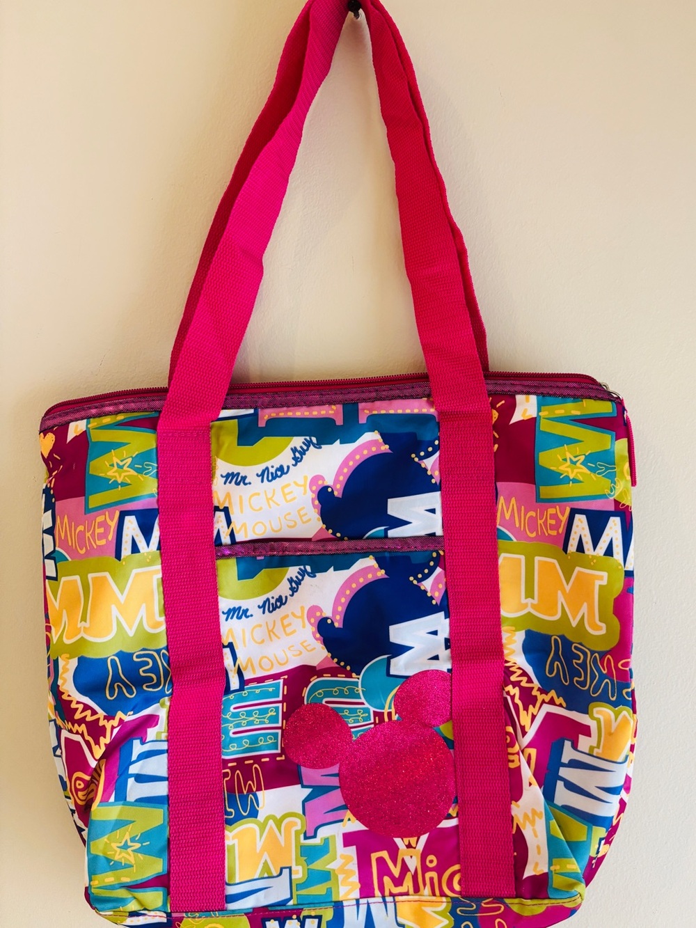 Disney Multicolor Mickey Graphic Tote in Hot Pink